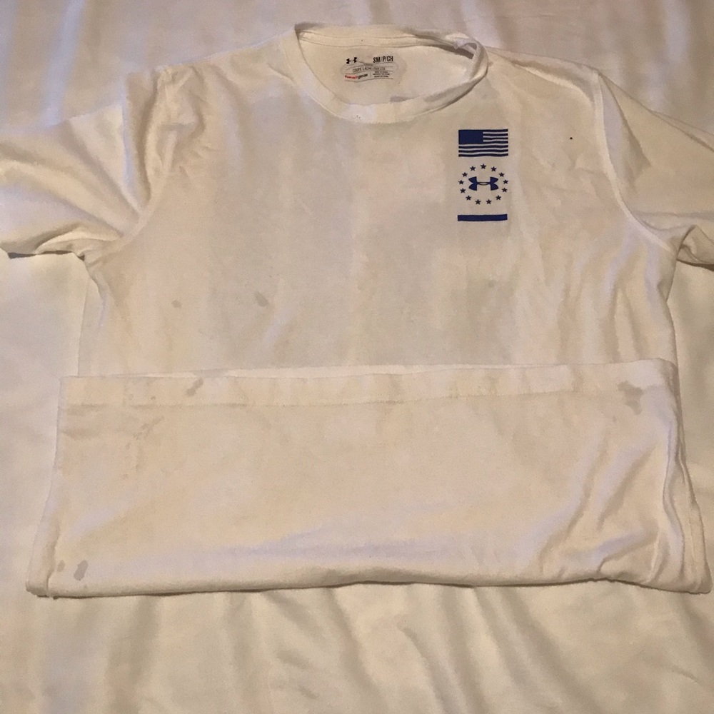 50 strong under armor red white and blue shirt